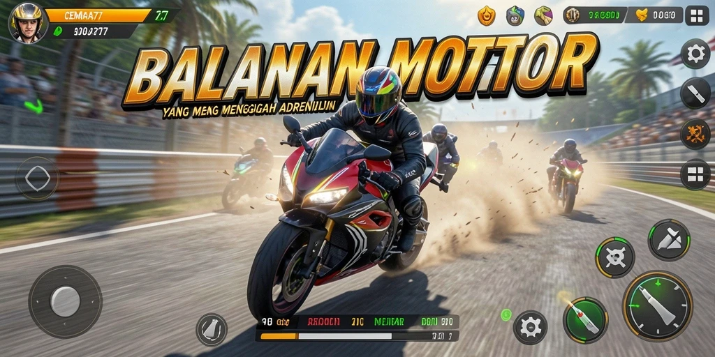 Screenshot gameplay CEMARA77 menampilkan aksi balapan motor yang mendebarkan.