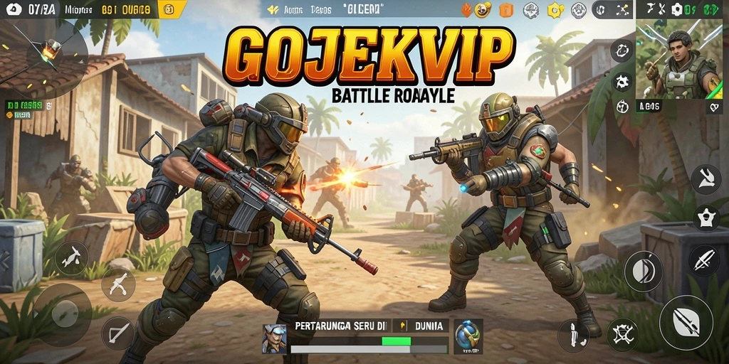 Screenshot gameplay GOJEKVIP menampilkan aksi seru dalam pertarungan Battle Royale.