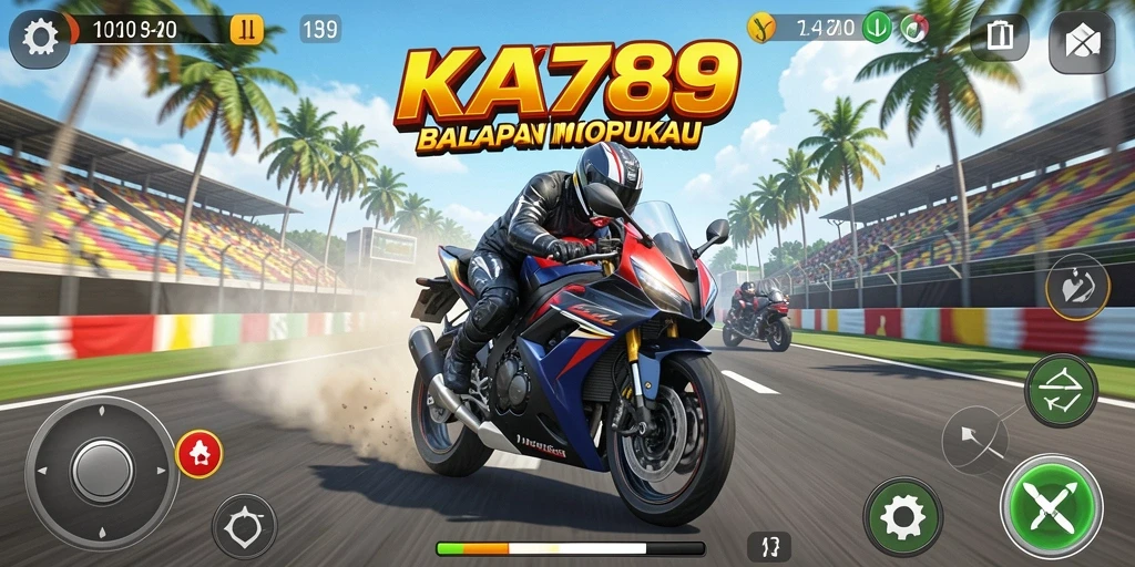Screenshot gameplay KA789 menampilkan aksi balapan motor yang intens.