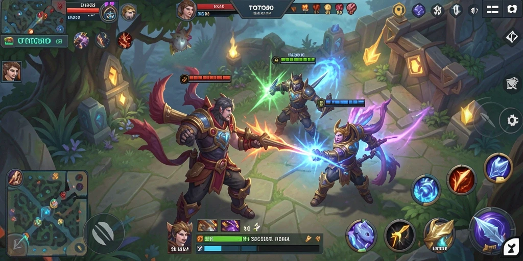 Screenshot menarik dari gameplay TOTO80 MOBA yang menampilkan pertarungan epik.